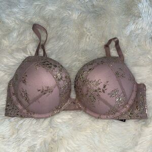Victoria's Secret bombshell Mauve and Gold Lace Bra